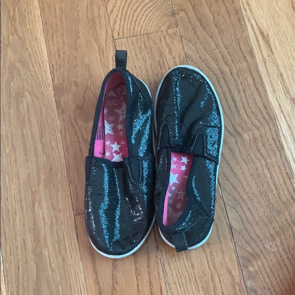 Black Glitter slip ons